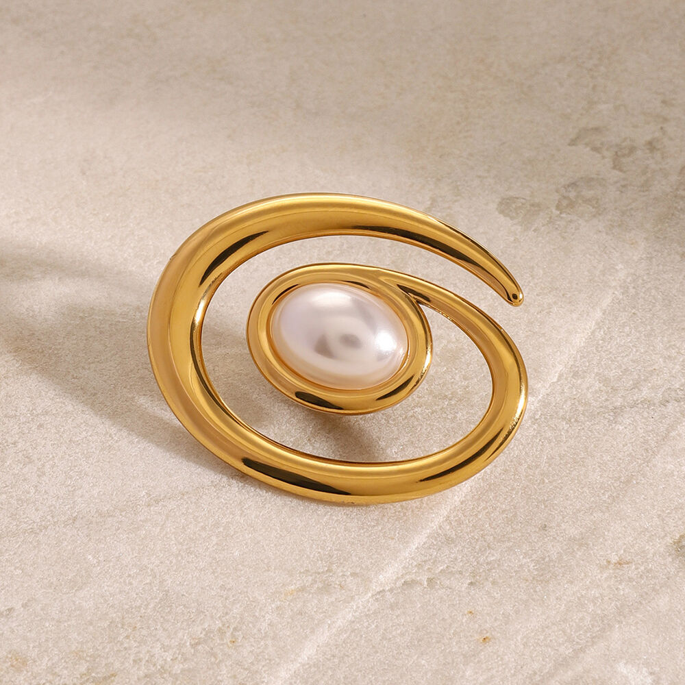 1 paio di spille da donna in perle artificiali placcate in oro , serie semplice, classiche e geometriche, in acciaio inossidabile