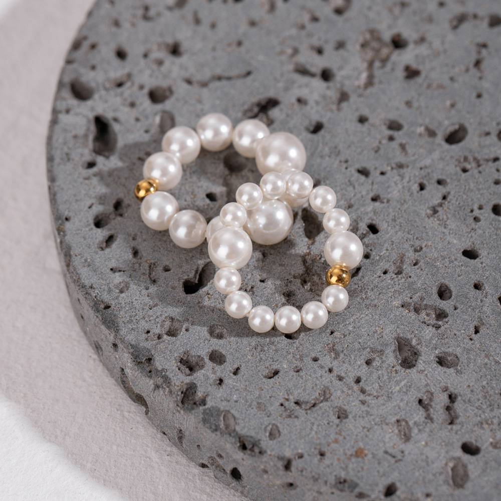 1 Pair Simple Series Elegant Beads Stainless Steel Gold Plated Women Ring Sets h5Picture4