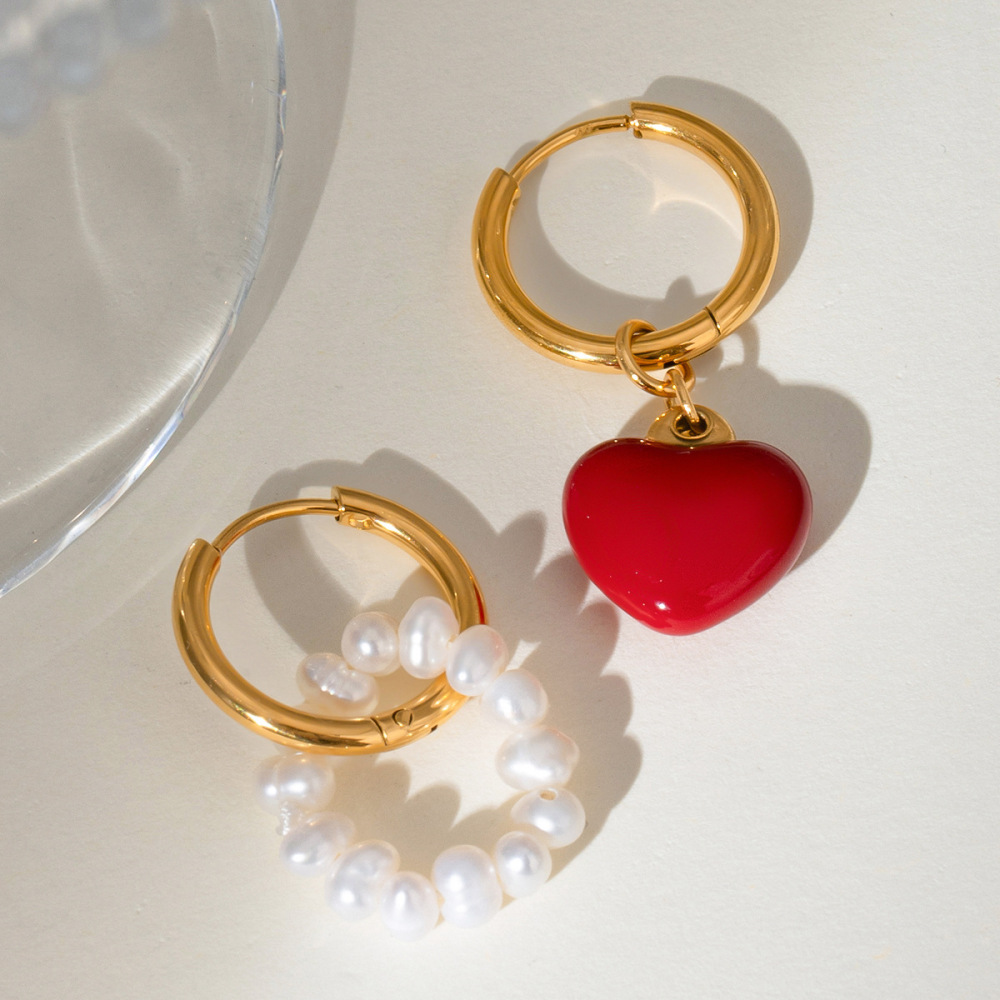 1 Pair Romantic Series Sweet Heart Stainless Steel  Gold Plated Artificial Pearl Women Drop Earrings Picture2