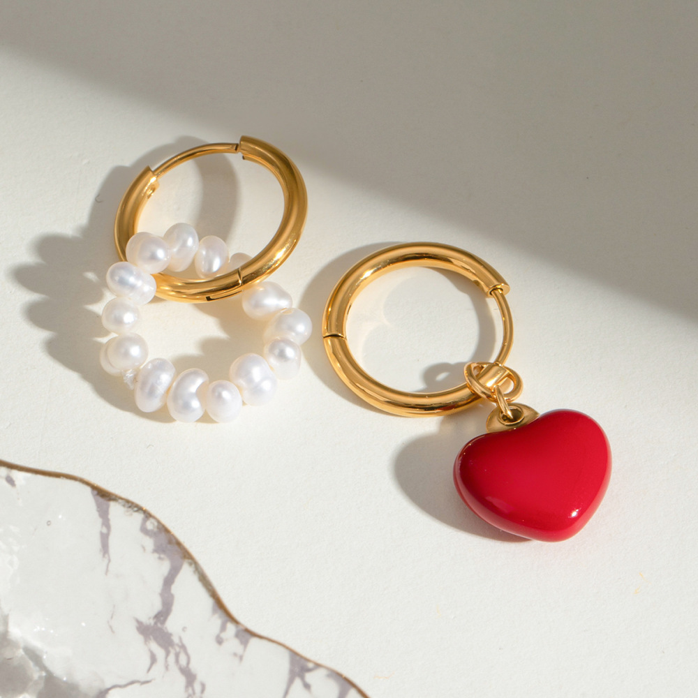 1 Pair Romantic Series Sweet Heart Stainless Steel  Gold Plated Artificial Pearl Women Drop Earrings Picture3