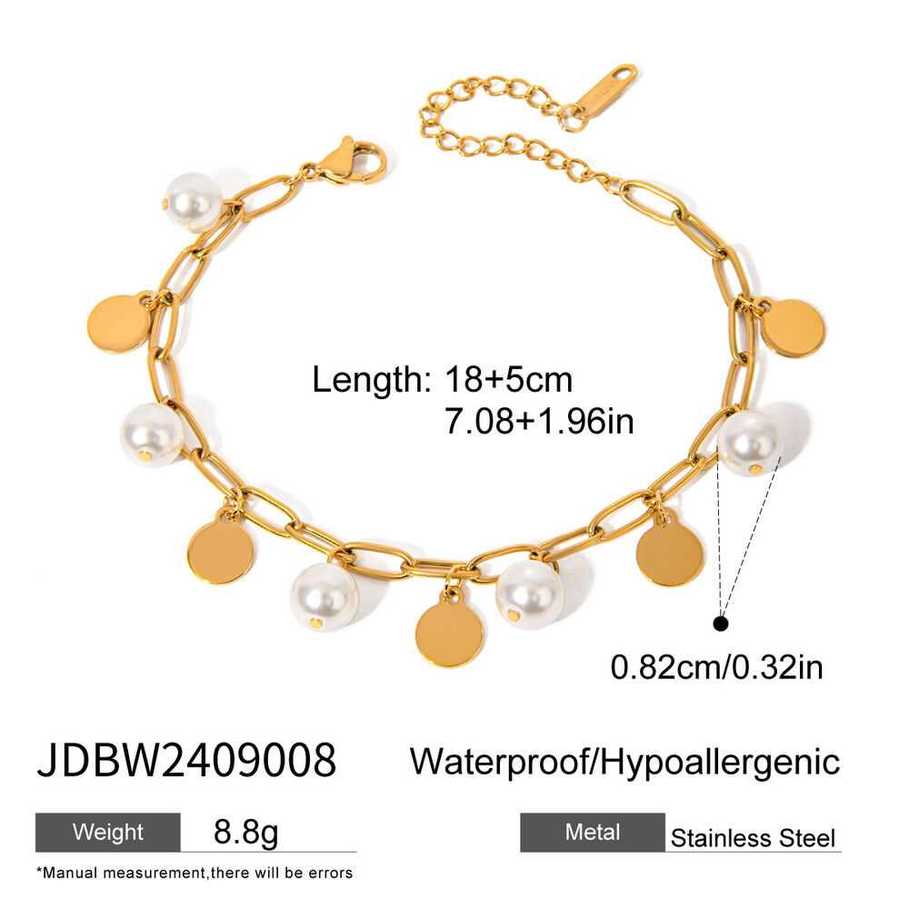 1 Stück Simple Series Süße geometrische Edelstahl 18 Karat vergoldete künstliche Perle Damen Charm Armbänder h5Bild2