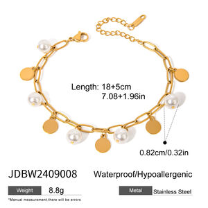1 Stück Simple Series Süße geometrische Edelstahl 18 Karat vergoldete künstliche Perle Damen Charm Armbänder h5 Bild2
