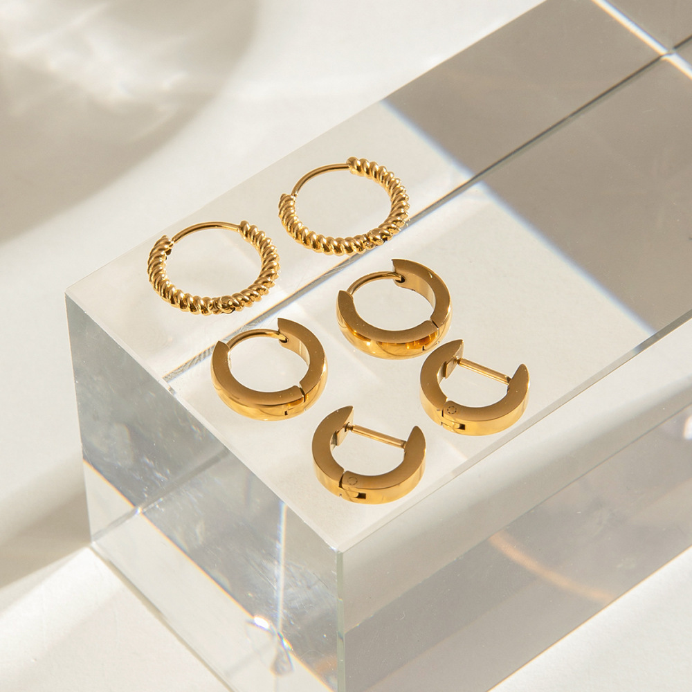 1 Pair Simple Series Retro Geometric Stainless Steel Gold Plated Women Earrings Set h5Picture4