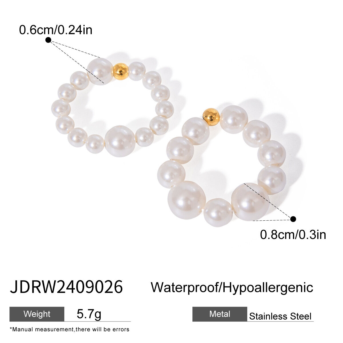 1 pair simple series elegant beads stainless steel  gold plated women ring sets h5 Picture2