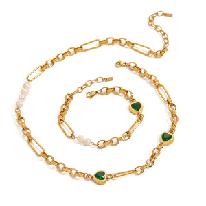 1 Piece Simple Series Sweet Heart Stainless Steel Gold Plated Artificial Pearl Women Chain Necklaces h5 Picture5