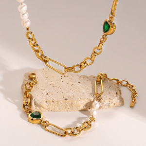 Pulsera De Cadena Con Perlas Artificiales Chapadas En Oro De 18 Quilates Y Acero Inoxidable Con Forma De Corazón Para Mujer, Serie Romántica, 1 Unidad h5 Imagen3
