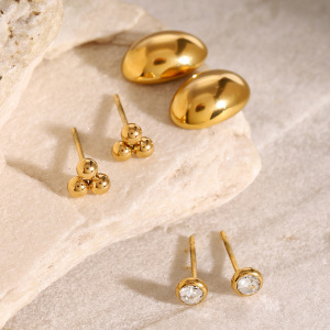 1 Pair Simple Series Classic Geometric Stainless Steel Gold Plated Zircon Women Stud Earrings h5 Picture3