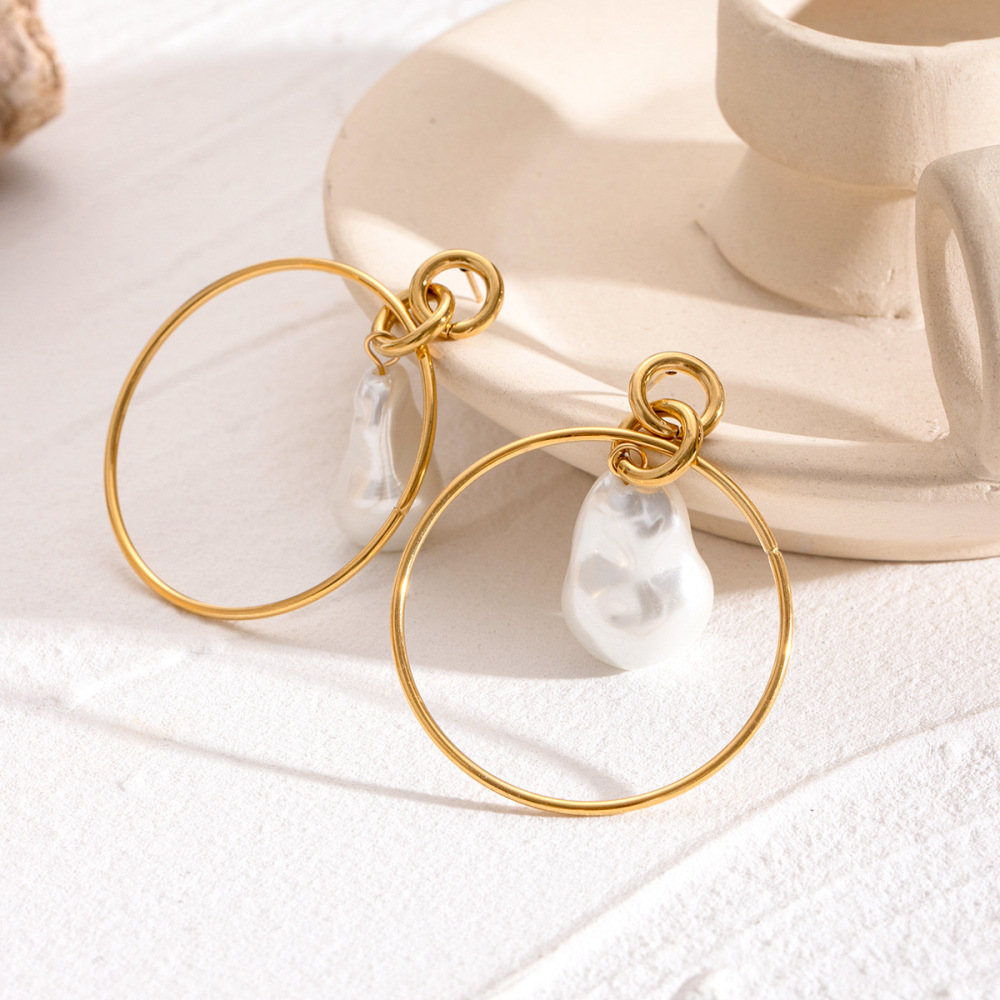 1 Pair Simple Series Elegant Geometric Stainless Steel  Gold Plated Artificial Pearl Women Drop Earrings Picture4