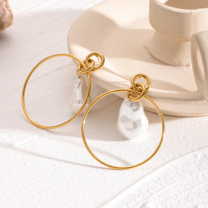1 Pair Simple Series Elegant Geometric Stainless Steel  Gold Plated Artificial Pearl Women Drop Earrings h5 Picture4