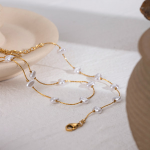1 Piece Simple Series Sweet Geometric Stainless Steel Gold Plated Artificial Pearl Women Chain Necklaces h5 Picture4