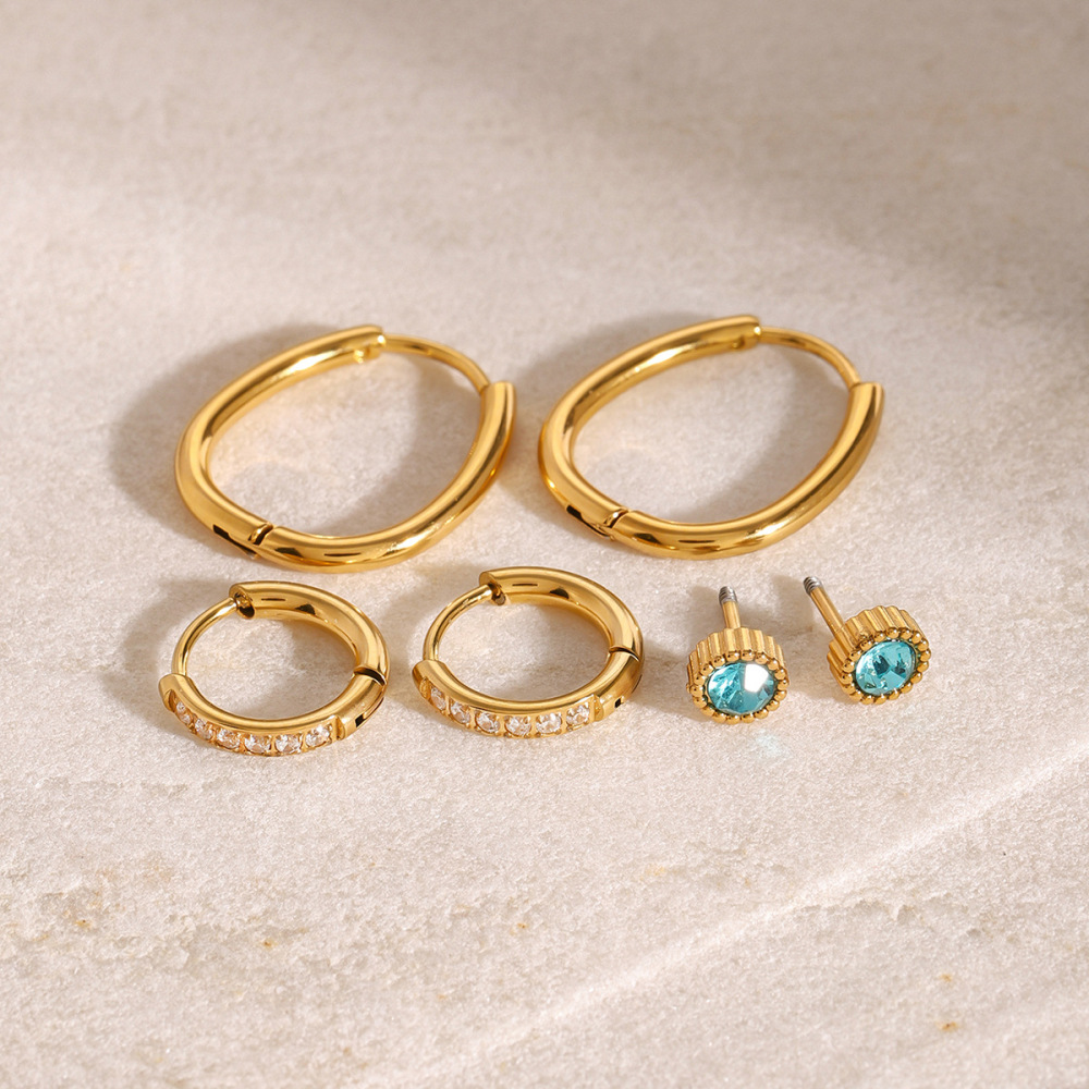 1 Pair Simple Series Sweet Geometric Stainless Steel Gold Plated Zircon Women Earrings Set h5Picture3