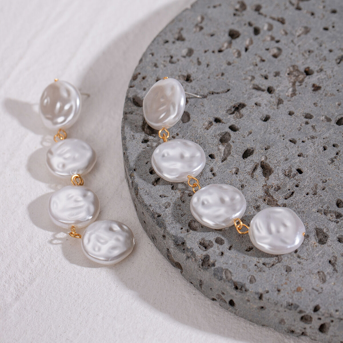 1 pair classic series elegant beads stainless steel  gold plated artificial pearl women Beads Earrings 