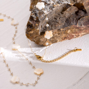 Pulsera De Cuentas Para Mujer, De Acero Inoxidable Chapado En Oro De 18 Quilates, Con Diseño De Flor Dulce, Serie Simple, 1 Unidad h5 Imagen3
