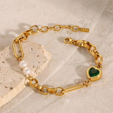 1 stuk romantische serie sweet heart roestvrij staal  vergulde kunstmatige parel dames ketting armbanden