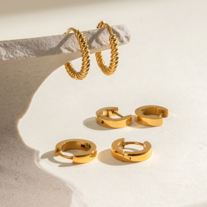 1 Pair Simple Series Retro Geometric Stainless Steel Gold Plated Women Earrings Set h5 Picture3