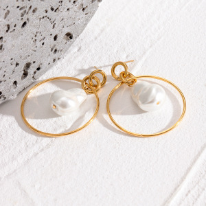 1 Pair Simple Series Elegant Geometric Stainless Steel  Gold Plated Artificial Pearl Women Drop Earrings h5 Picture2