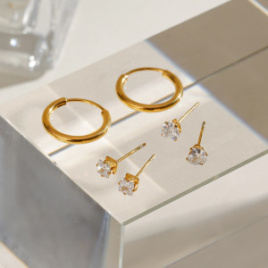 1 Piece Simple Classic Style Four-Pointed Star Shape Stainless Steel Gold Plated Inlay Zircon Women's Earrings Set h5 Picture5