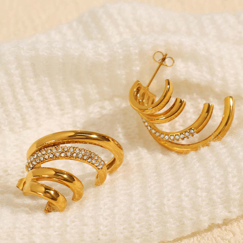 1 Pair Simple Series Retro Geometric Stainless Steel  Gold Plated Rhinestone Women Stud Earrings Picture4