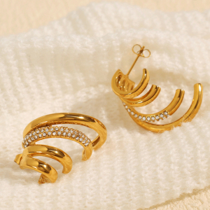 1 Pair Simple Series Retro Geometric Stainless Steel  Gold Plated Rhinestone Women Stud Earrings h5 Picture4