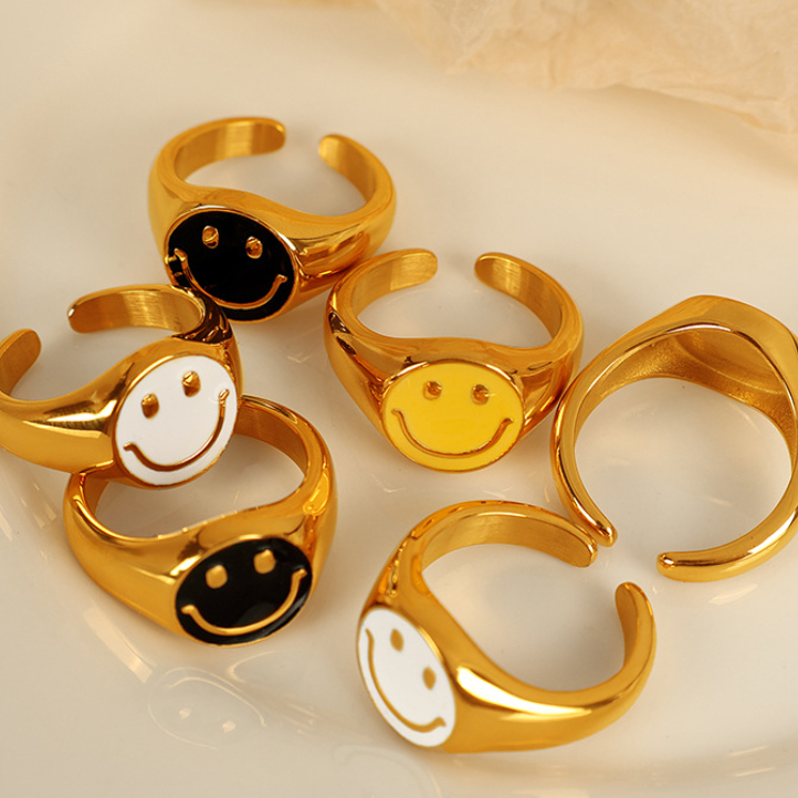 1 Paar Simple Series Simple Cartoon Edelstahl 18 Karat Vergoldete Verstellbare Ringe Für Frauen Bild2