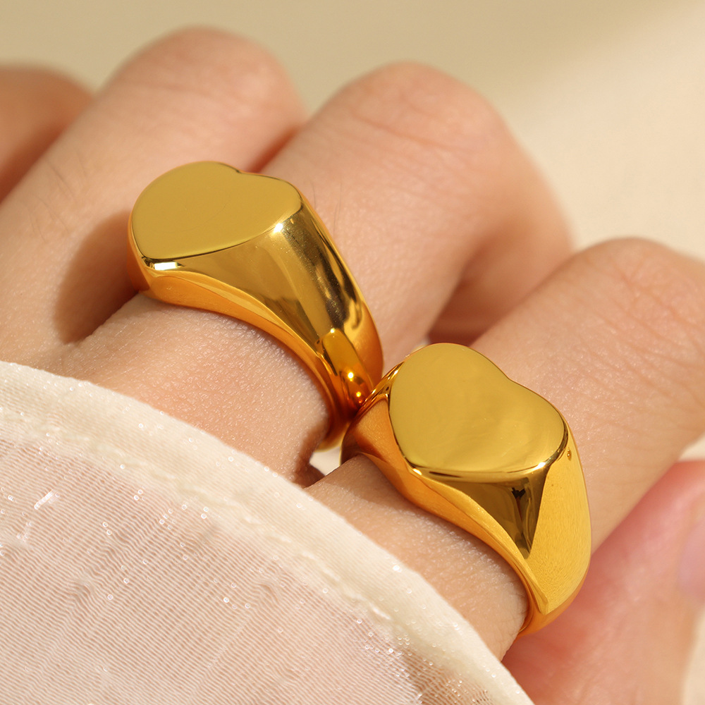 1 Pair Simple Series Simple Heart Stainless Steel  Gold Plated Women Signet Rings Picture4