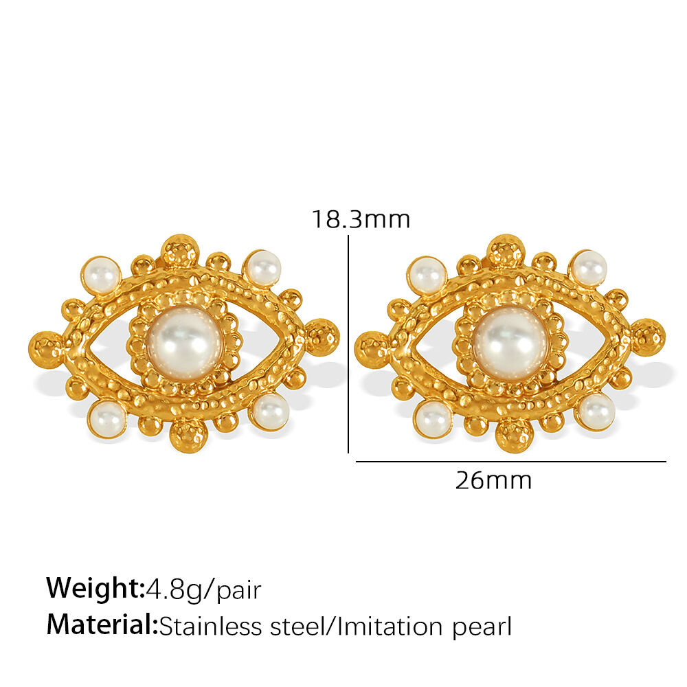1 paire de boucles d'oreilles à tige simples en acier inoxydable plaqué or  avec perles artificielles pour femme Image2