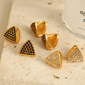 1 Pair Simple Series Simple Geometric Stainless Steel  Gold Plated Rhinestone Women Stud Earrings h5 Picture2