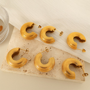 1 Par De Pendientes De Botón De Acero Inoxidable Chapados En Oro Con Diseño Geométrico Simple Para Mujer h5 Imagen2