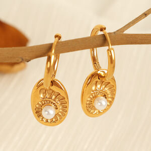 1 pair simple series simple turtle stainless steel gold plated artificial pearl women drop earrings h5
