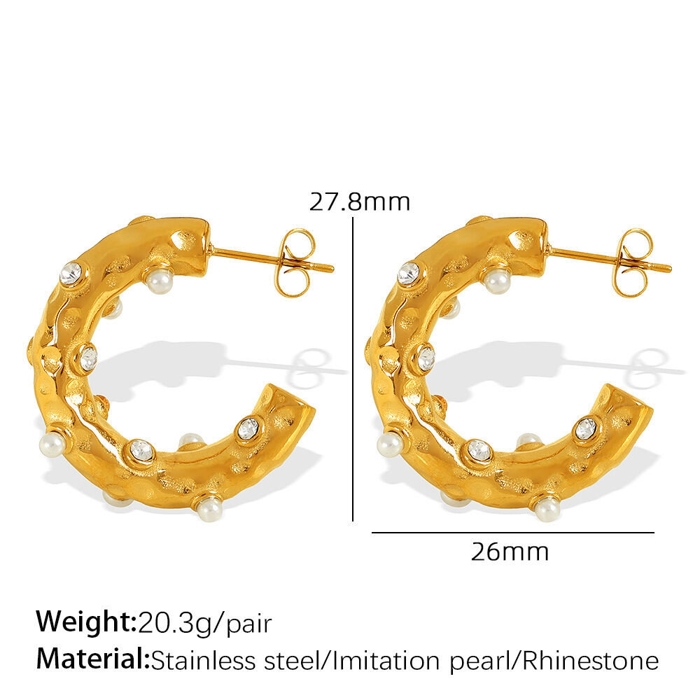 1 pair luxurious series retro geometric stainless steel gold plated rhinestone women Stud Earrings Picture2