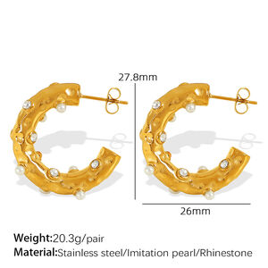 1 pair luxurious series retro geometric stainless steel gold plated rhinestone women Stud Earrings h5 Picture2