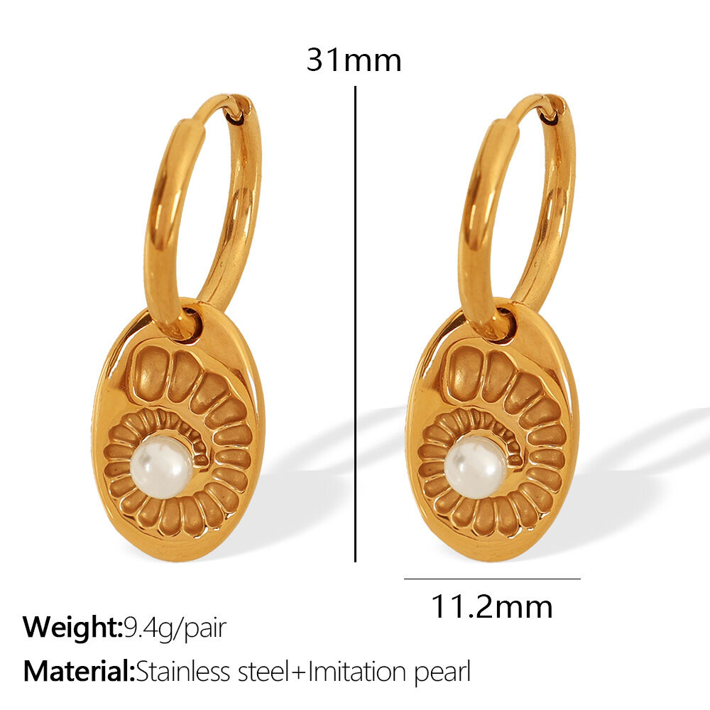 1 pair simple series simple turtle stainless steel gold plated artificial pearl women drop earrings Picture2
