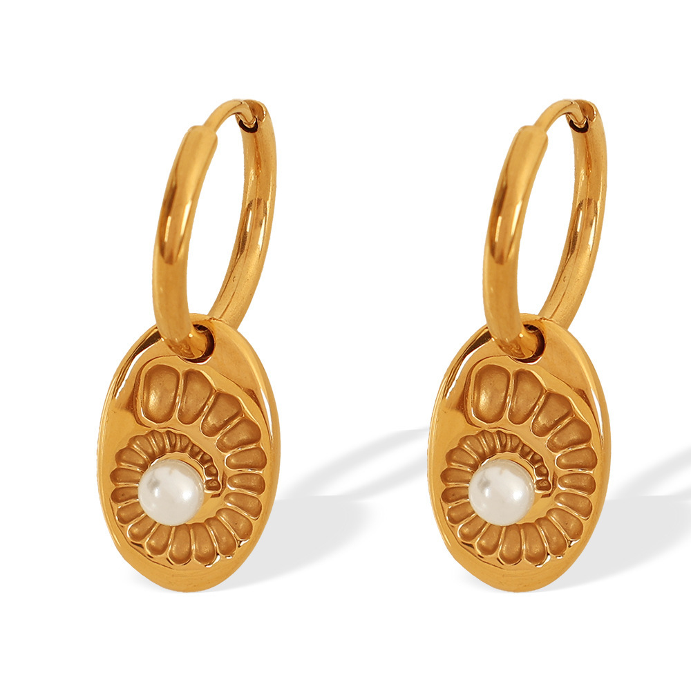 1 Par De Pendientes Colgantes De Acero Inoxidable Con Forma De Tortuga, Chapados En Oro De 18 Quilates Y Perlas Artificiales Para Mujer. h5Imagen4