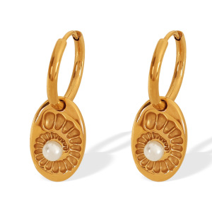 1 Par De Pendientes Colgantes De Acero Inoxidable Con Forma De Tortuga, Chapados En Oro De 18 Quilates Y Perlas Artificiales Para Mujer. h5 Imagen4