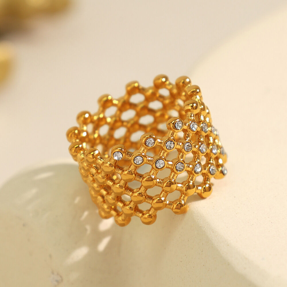 1 paar eenvoudige serie retro geometrische roestvrij staal  vergulde strass dames enkele ringen h5 Afbeelding2