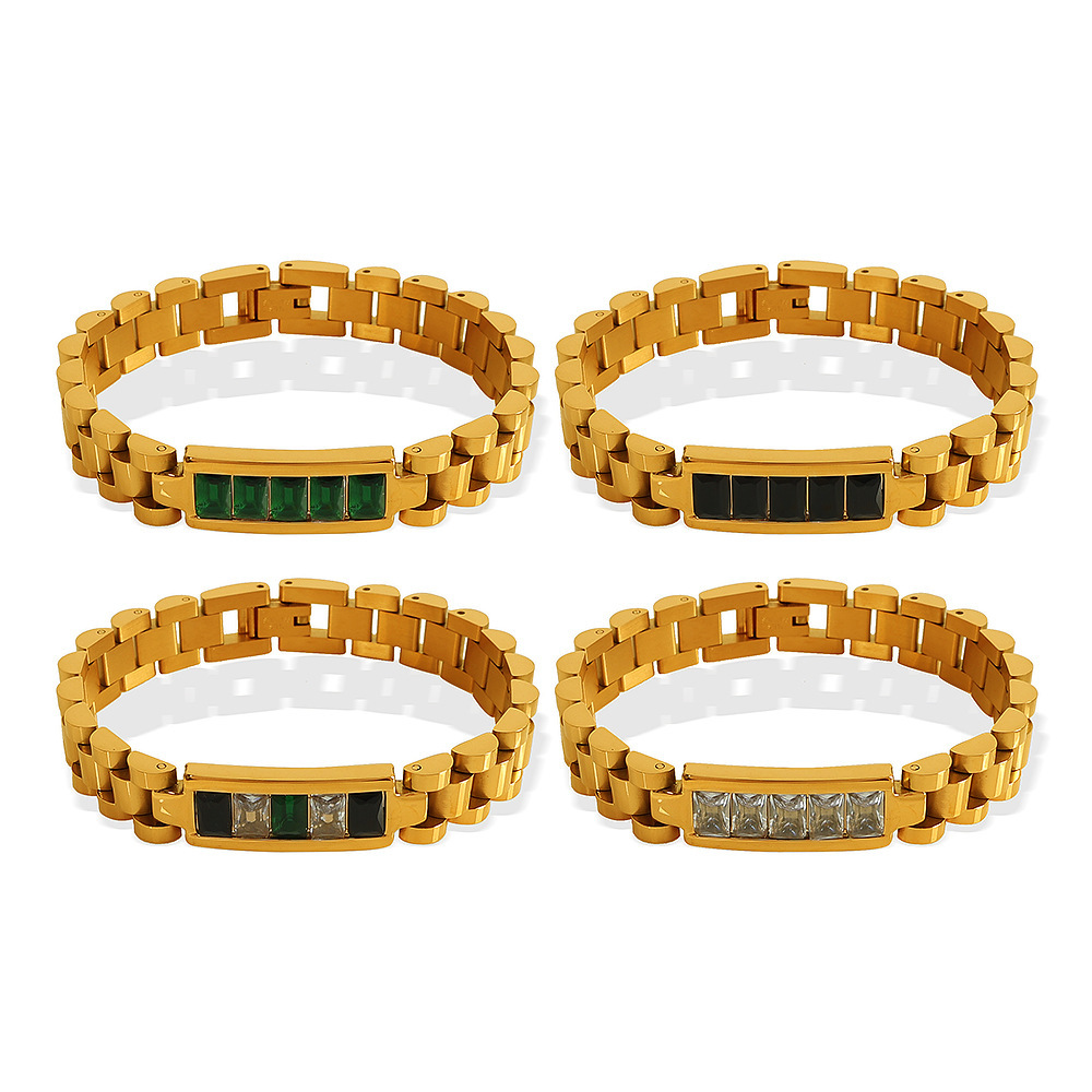 1 Piece Simple Series Retro Geometric Stainless Steel Gold Plated Zircon Women Chain Bracelets h5Picture6