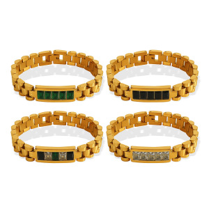 1 Piece Simple Series Retro Geometric Stainless Steel Gold Plated Zircon Women Chain Bracelets h5 Picture6