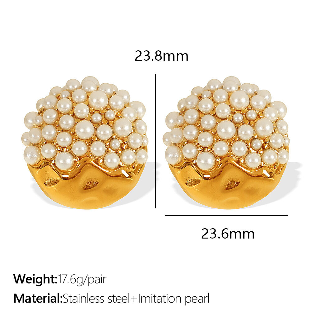 1 paire de boucles d'oreilles à tige géométriques rétro en acier inoxydable plaqué or  avec strass pour femme, série luxueuse Image2