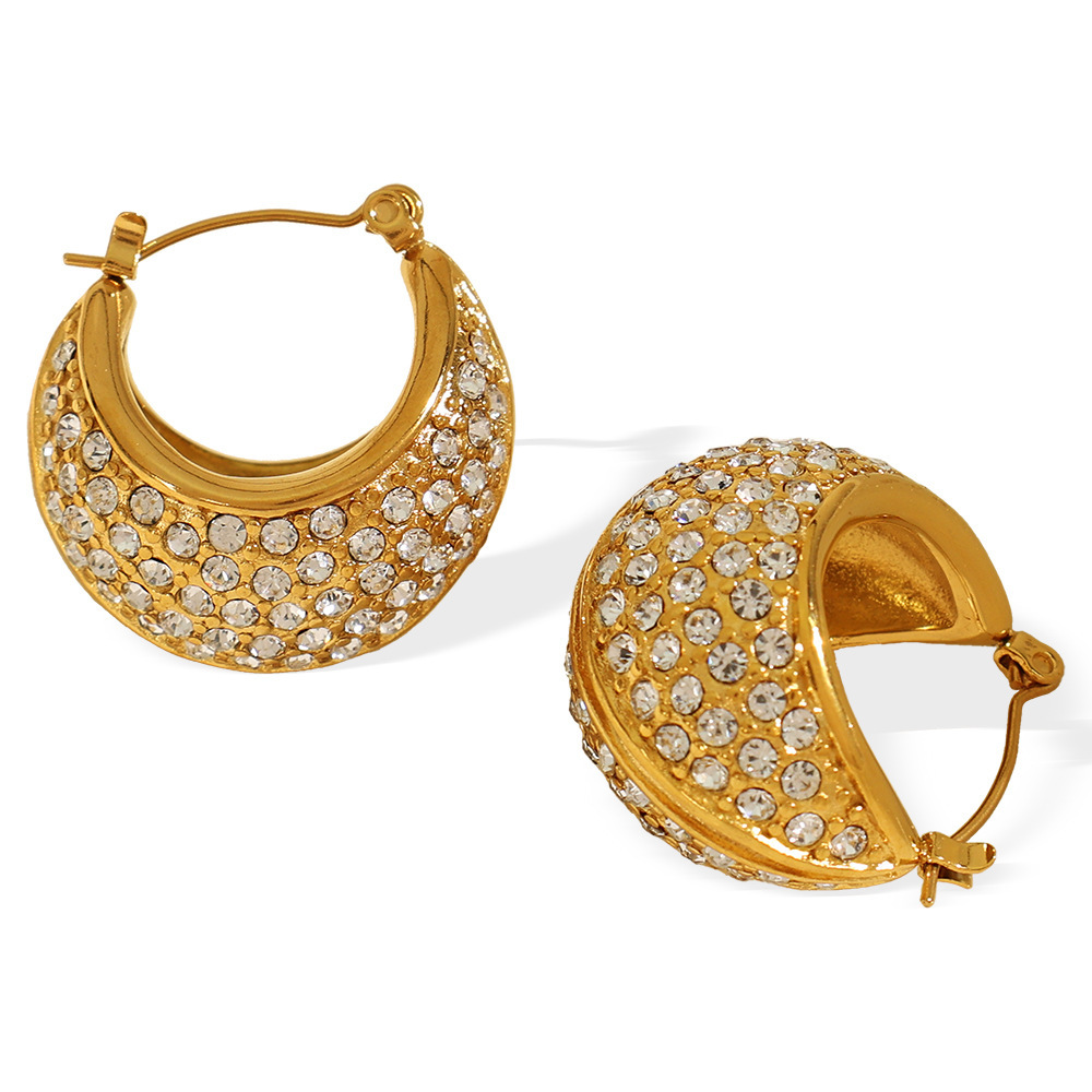 1 Pair Luxurious Series Classic Geometric Stainless Steel Gold Plated Rhinestone Women Hoop Earrings h5Picture5