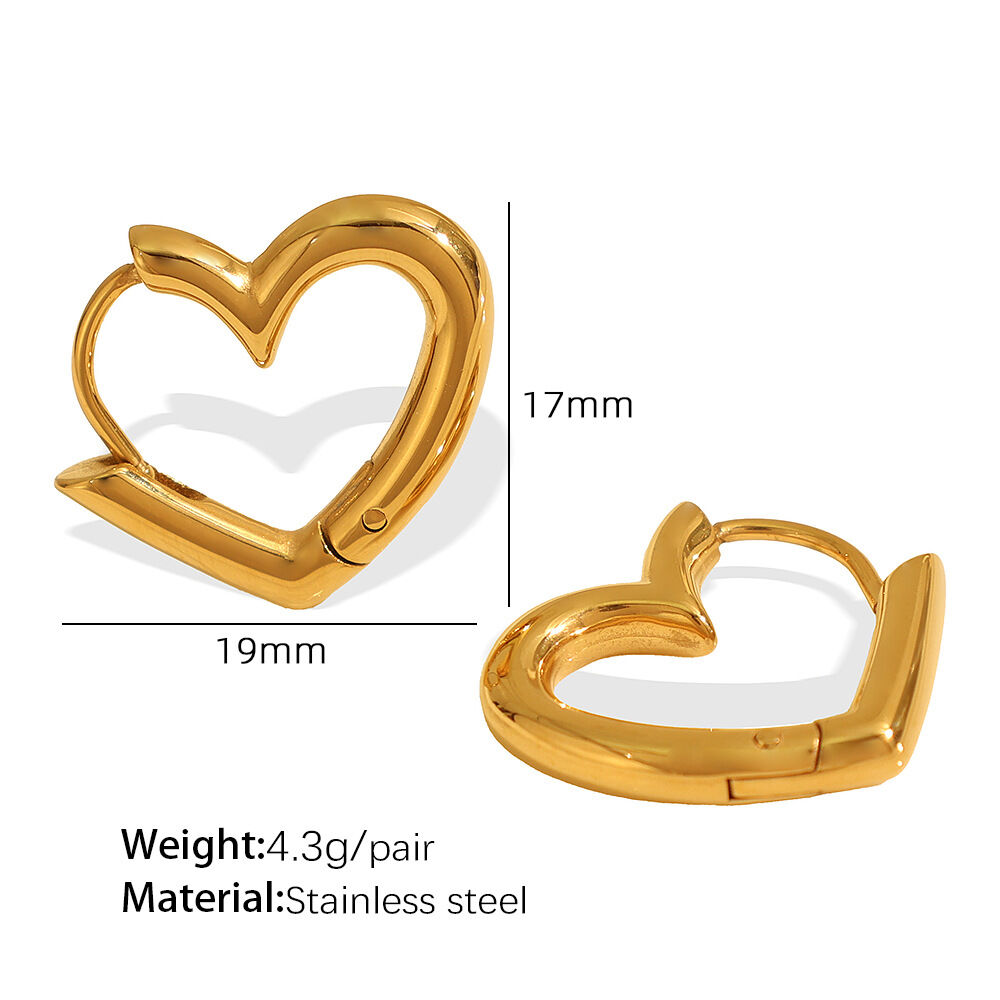 1 paire de boucles d'oreilles créoles en acier inoxydable plaqué or  pour femme, série simple, motif cœur Image2