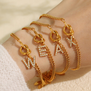 1 Piece Simple Series Simple Letter Stainless Steel Gold Plated Rhinestone Women Charm Bracelets h5 Picture3