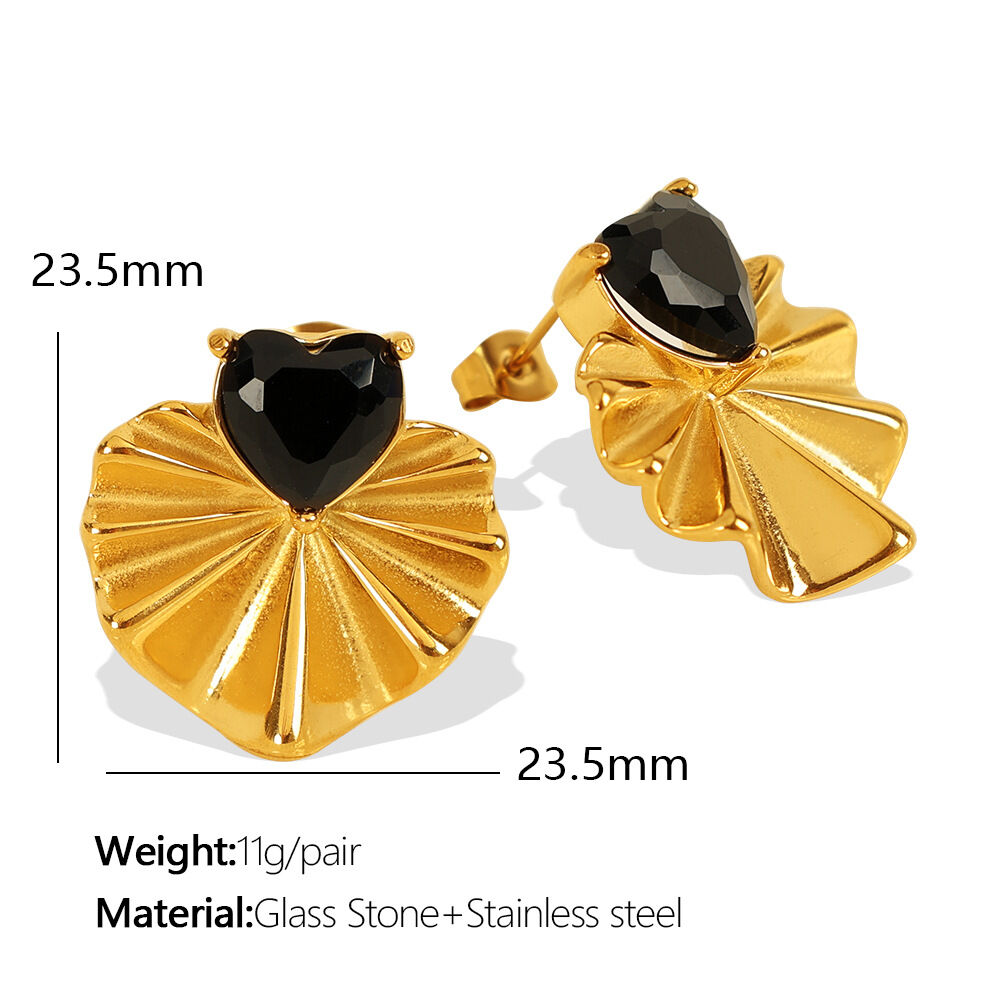 1 paire de boucles d'oreilles à tige en acier inoxydable plaqué or  avec zircons pour femme, style rétro, série classique Image2