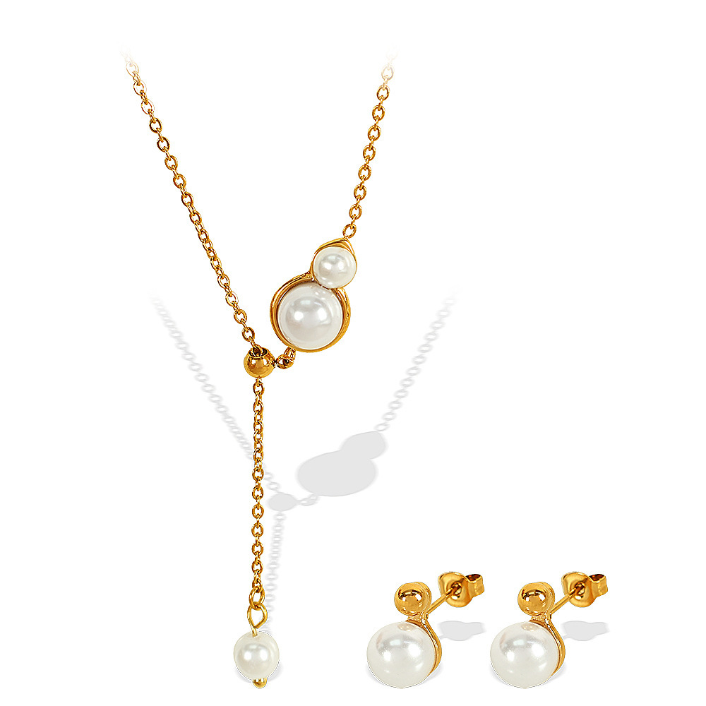 1 Pair Simple Series Simple Geometric Stainless Steel  Gold Plated Artificial Pearl Women Necklaces Sets Picture5