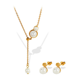 1 Pair Simple Series Simple Geometric Stainless Steel  Gold Plated Artificial Pearl Women Necklaces Sets h5 Picture5
