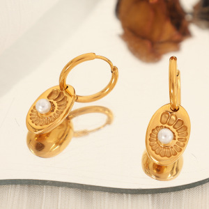 1 Par De Pendientes Colgantes De Acero Inoxidable Con Forma De Tortuga, Chapados En Oro De 18 Quilates Y Perlas Artificiales Para Mujer. h5 Imagen3