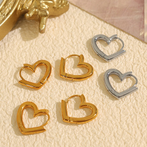 1 Paar Simple Series Simple Heart Roestvrij Staal  Vergulde Dames Creolen h5 Afbeelding2