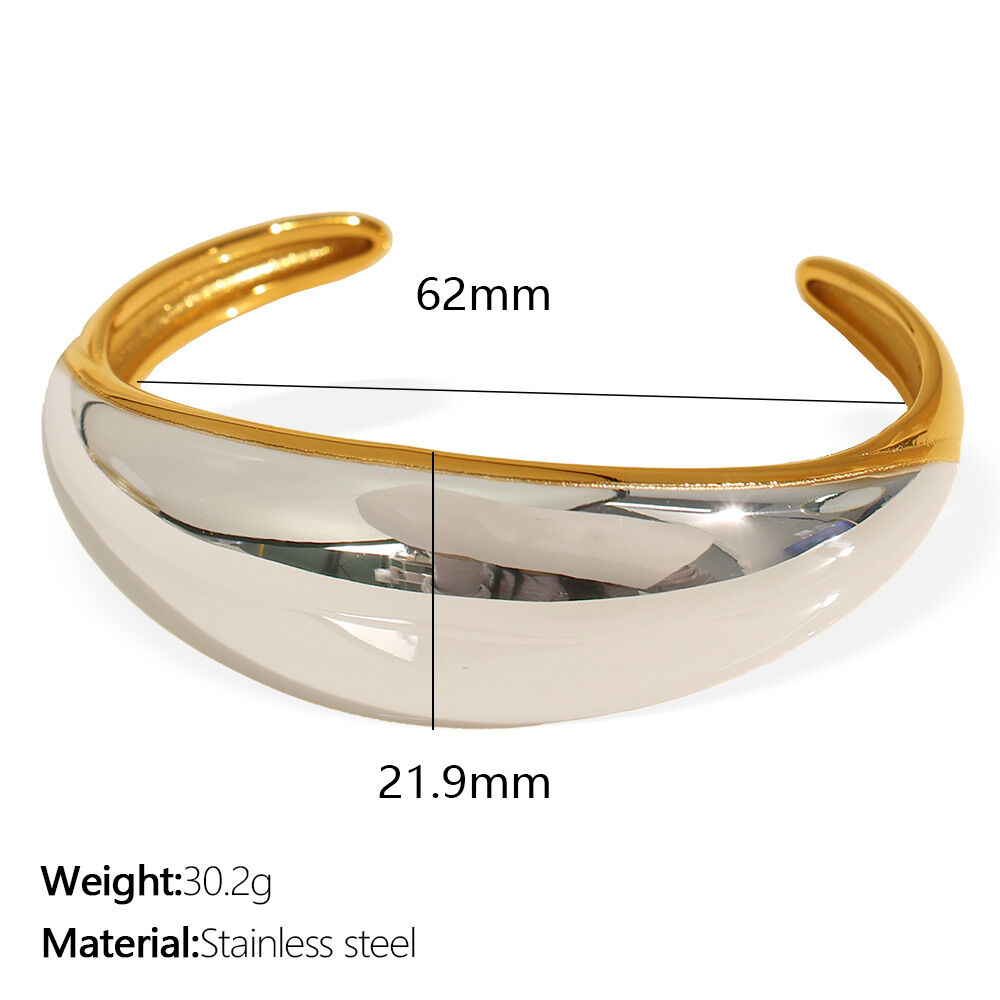 1 pezzo semplice serie semplice geometrico acciaio inossidabile placcato oro 18K braccialetti da donna h5 Immagine2
