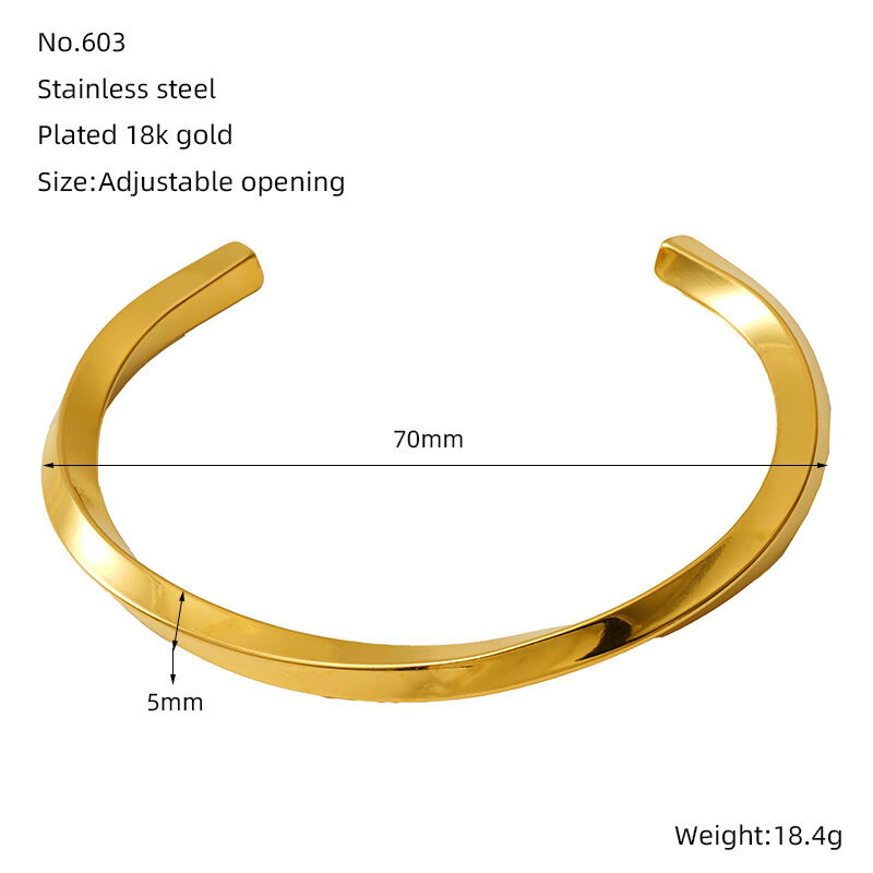 1 pezzo semplice serie semplice acciaio inossidabile 18K placcato oro unisex bracciali h5 Immagine2
