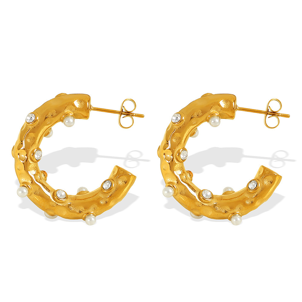 1 Pair Luxurious Series Retro Geometric Stainless Steel Gold Plated Rhinestone Women Stud Earrings h5Picture3