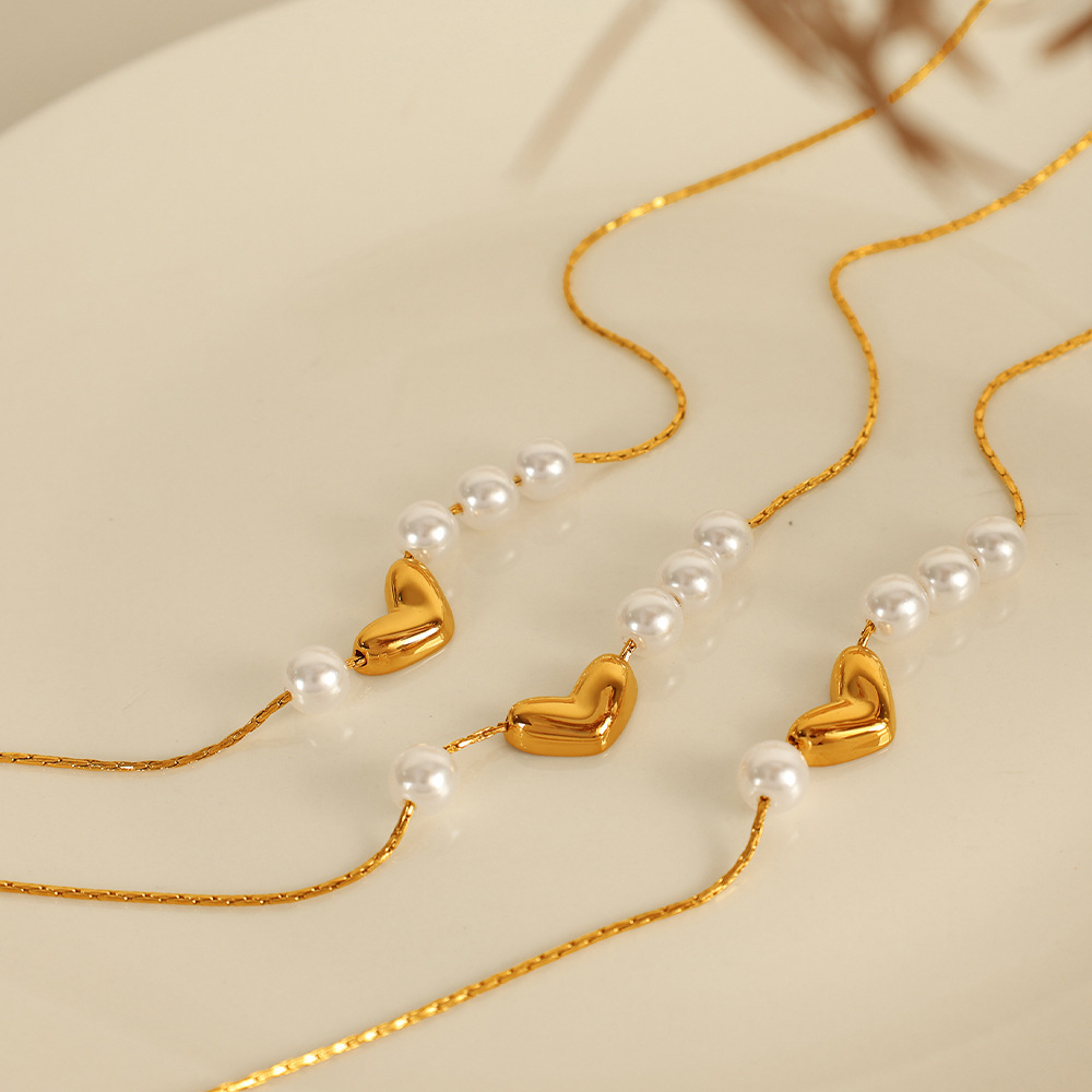 1 Piece Simple Series Simple Heart Stainless Steel Gold Plated Artificial Pearl Women Pendant Necklaces Picture3